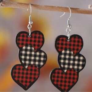 Plaid Heart Drop Earrings